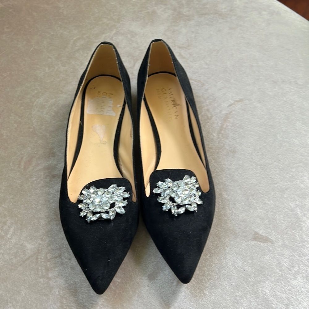 American Glamour 7.5 Blk Velvet Gem Loafers EUC